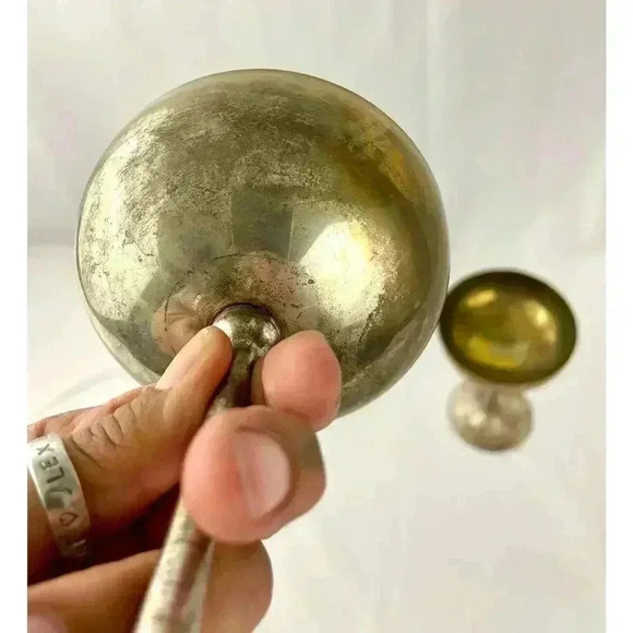 VTG Pair Leonard Silver Toned Brass Tarnished Goblets Chalice - Picture 14 of 15